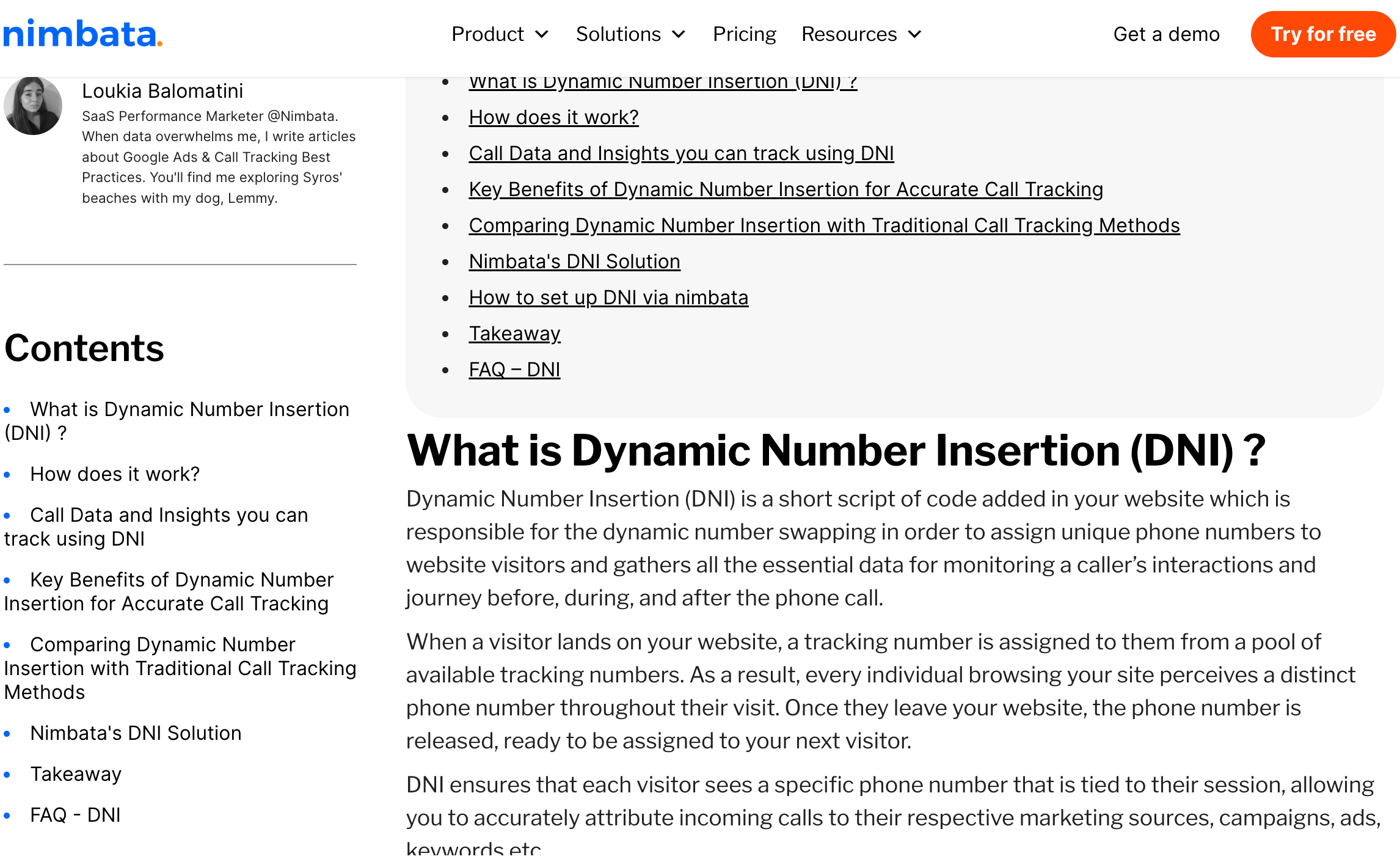 nimbata dynamic number insertion