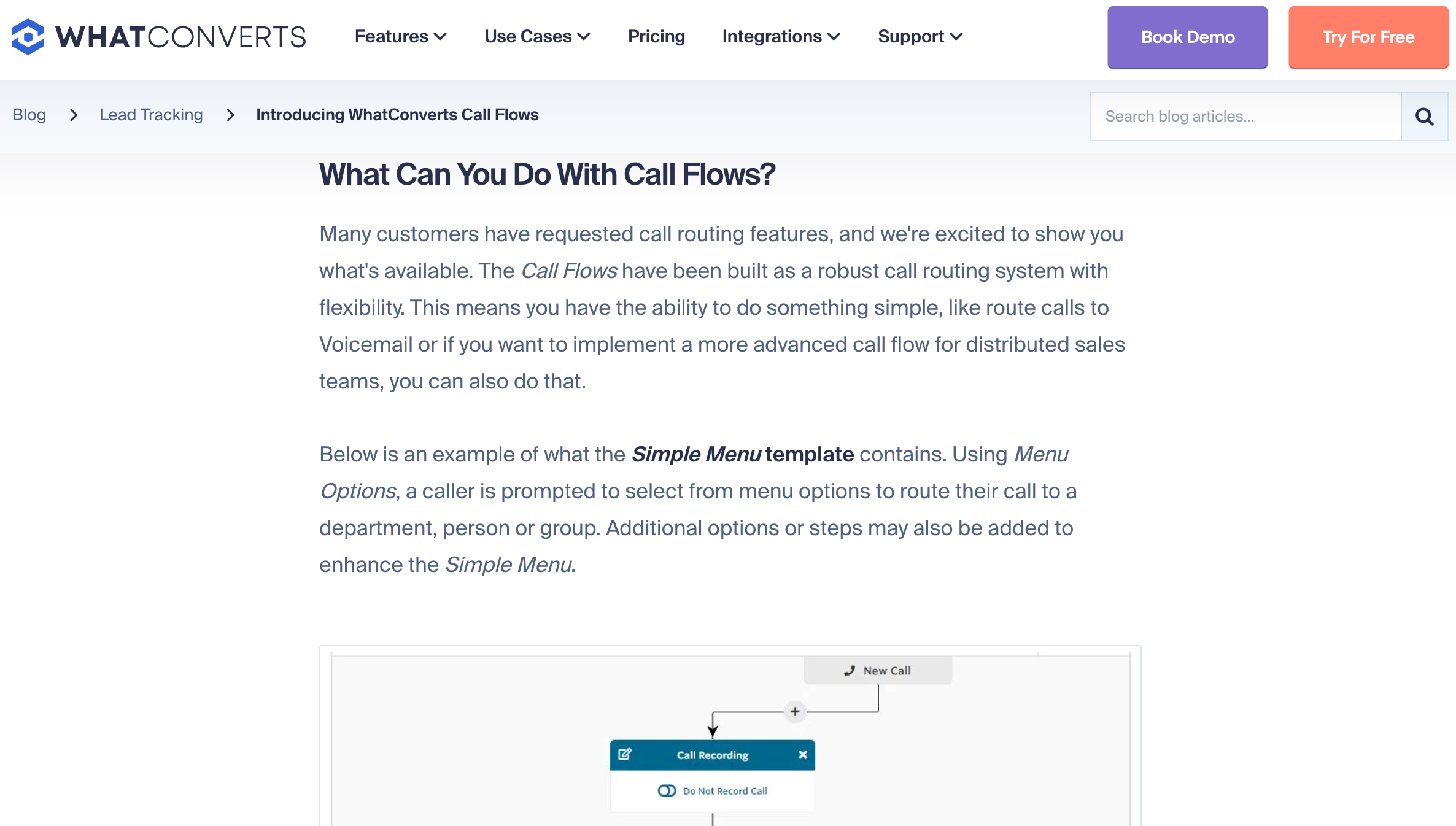 whatconverts call flow steps software